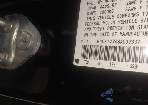 2008 Honda Accord 2.4 Ex из США, поврежденный, VIN 1HGCS12748A007337